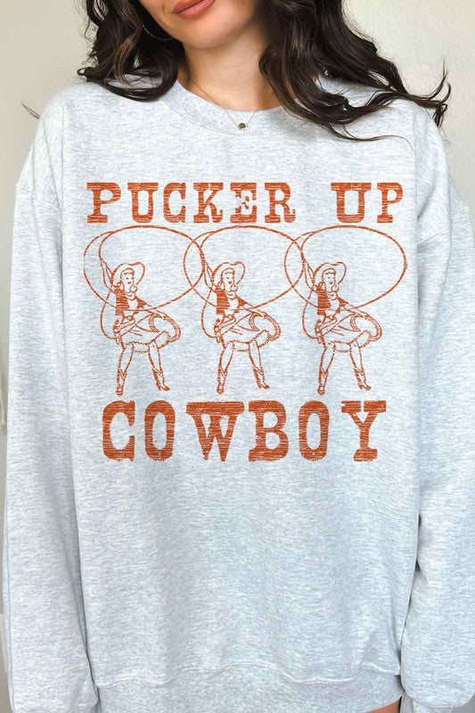 PUCKER UP COWBOY WESTERN GRAPHIC SWEATSHIRT - lolaluxeshop