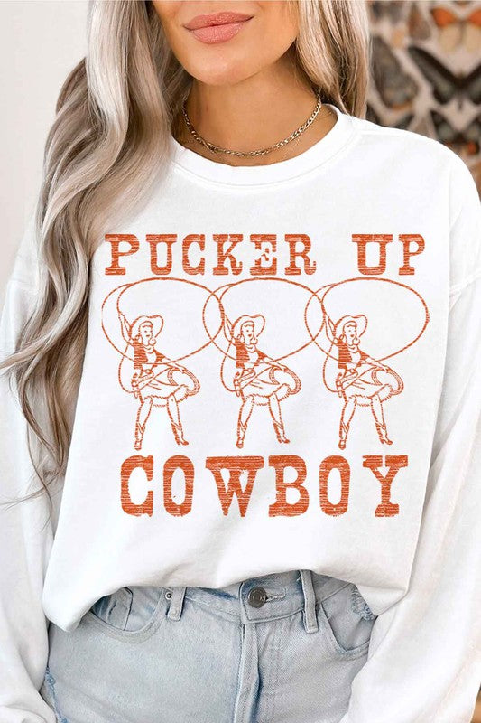 PUCKER UP COWBOY WESTERN GRAPHIC SWEATSHIRT - lolaluxeshop