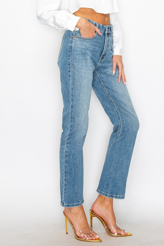 PLUS - TUMMY CONTROL HIGH RISE STRAIGHT JEANS - lolaluxeshop