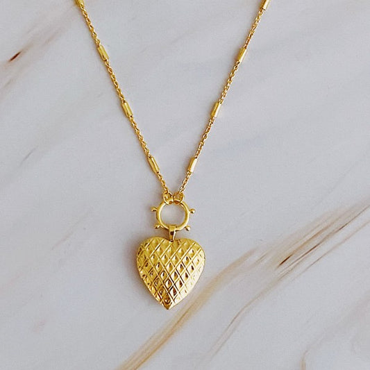 Slash Patterned Heart Open Locket Necklace - lolaluxeshop