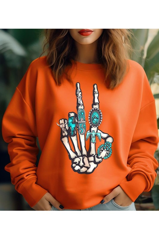 Skeleton Concho Rings Graphic Fleece Sweatshirts - lolaluxeshop