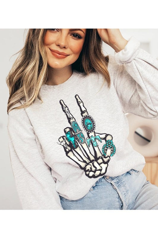 Skeleton Concho Rings Graphic Fleece Sweatshirts - lolaluxeshop