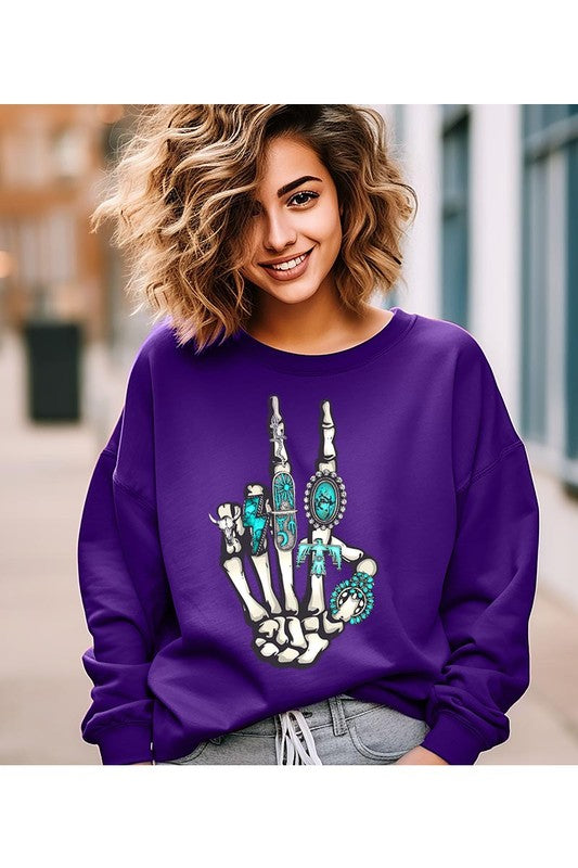 Skeleton Concho Rings Graphic Fleece Sweatshirts - lolaluxeshop