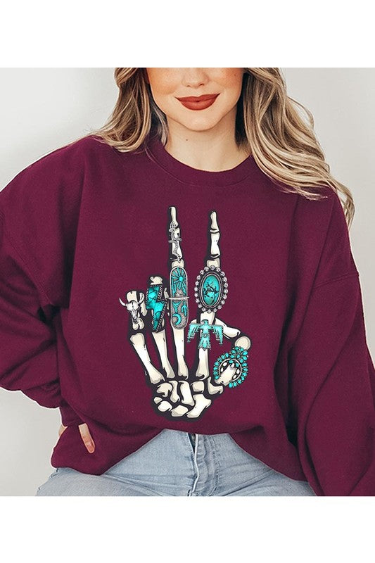 Skeleton Concho Rings Graphic Fleece Sweatshirts - lolaluxeshop