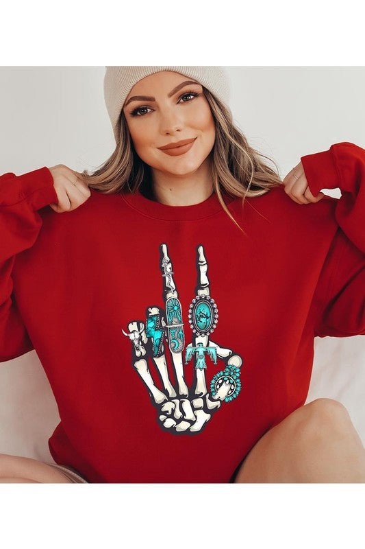 Skeleton Concho Rings Graphic Fleece Sweatshirts - lolaluxeshop