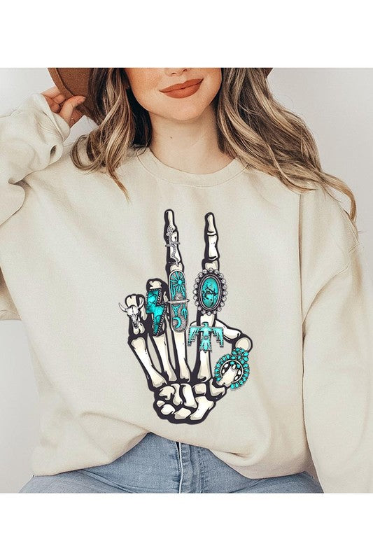 Skeleton Concho Rings Graphic Fleece Sweatshirts - lolaluxeshop