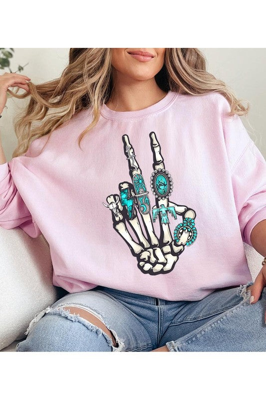 Skeleton Concho Rings Graphic Fleece Sweatshirts - lolaluxeshop