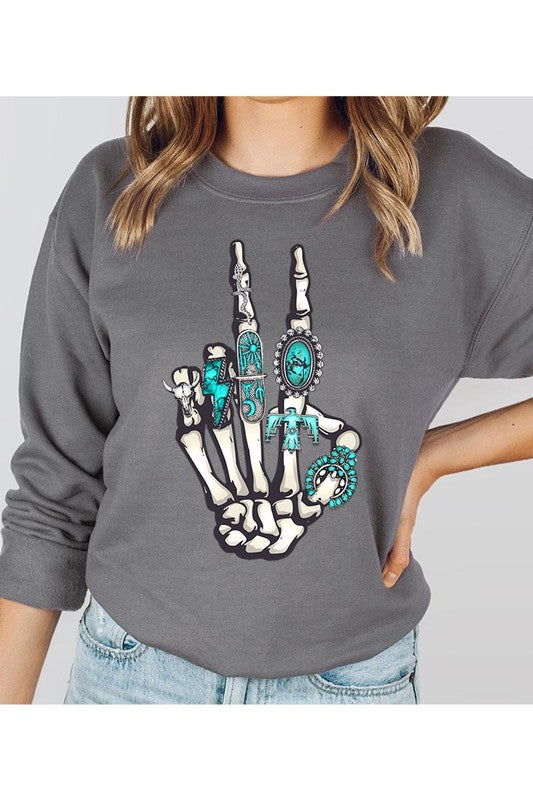 Skeleton Concho Rings Graphic Fleece Sweatshirts - lolaluxeshop