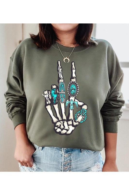 Skeleton Concho Rings Graphic Fleece Sweatshirts - lolaluxeshop