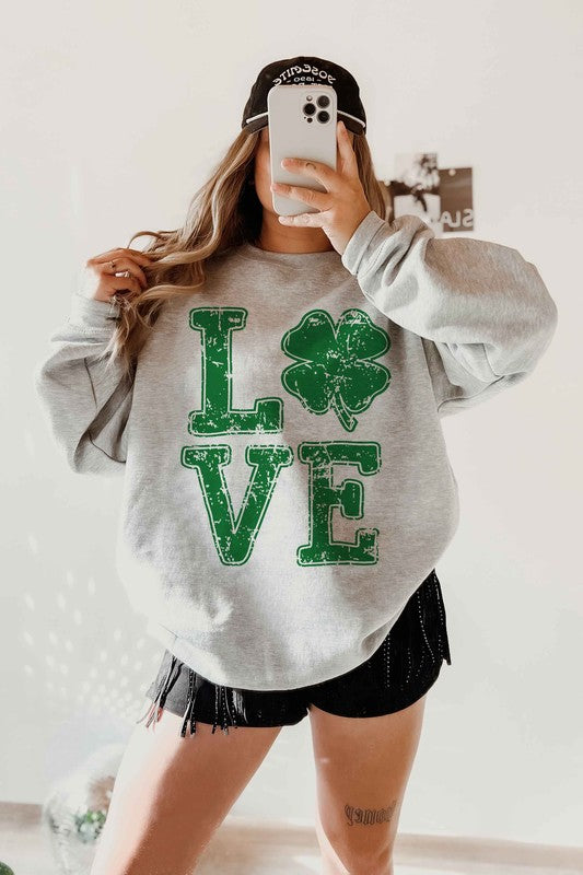 ST PATRICKS CLOVER LOVE GRAPHIC SWEATSHIRT - lolaluxeshop