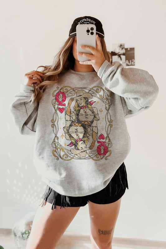 WESTERN QUEEN OF HEARTS GRAPHIC SWEATSHIRT - lolaluxeshop