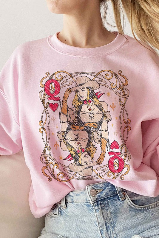 WESTERN QUEEN OF HEARTS GRAPHIC SWEATSHIRT - lolaluxeshop