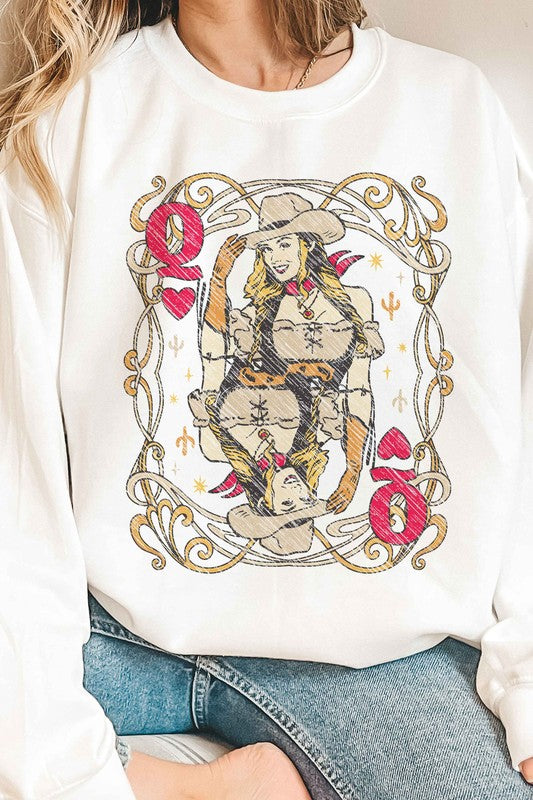 WESTERN QUEEN OF HEARTS GRAPHIC SWEATSHIRT - lolaluxeshop