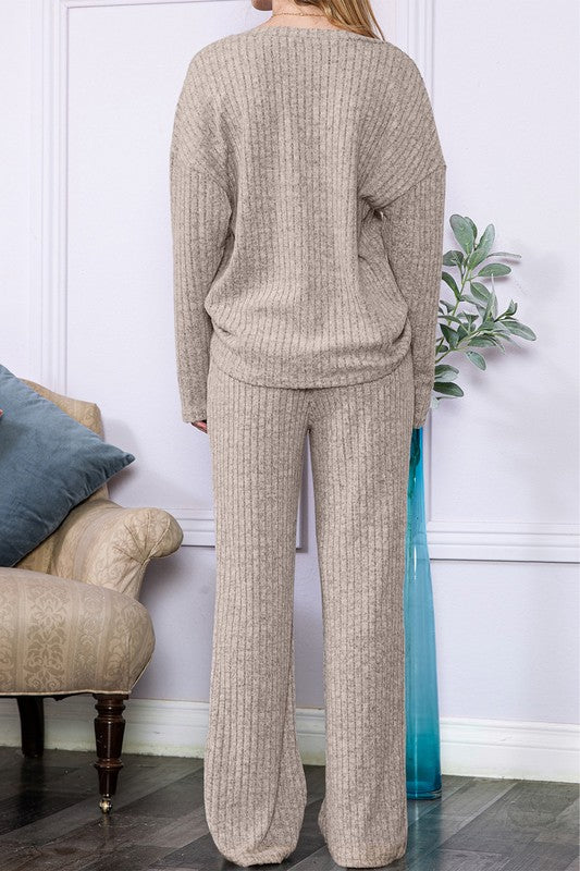 Slouchy Beige ribbed knit loungewear set - lolaluxeshop