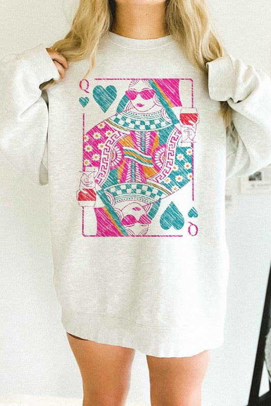 QUEEN OF HEARTS OVERSIZED SWEATSHIRT - lolaluxeshop