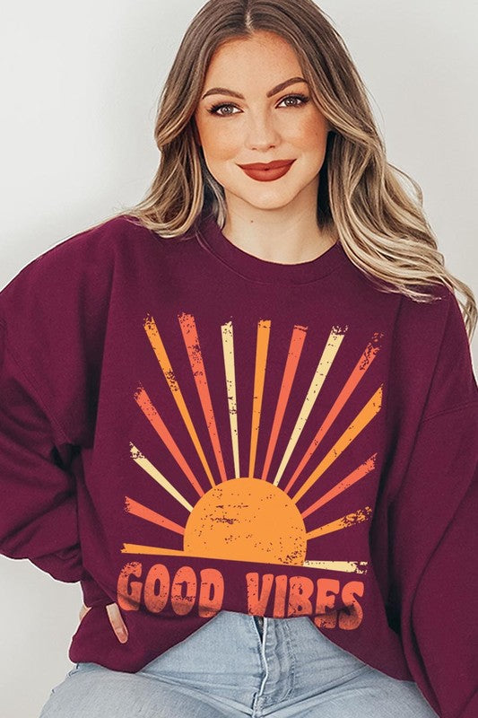 Good Vibes Sunshine Graphic Fleece Sweatshirts - lolaluxeshop