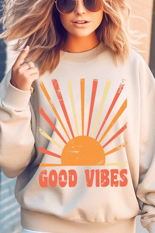 Good Vibes Sunshine Graphic Fleece Sweatshirts - lolaluxeshop