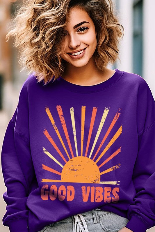 Good Vibes Sunshine Graphic Fleece Sweatshirts - lolaluxeshop