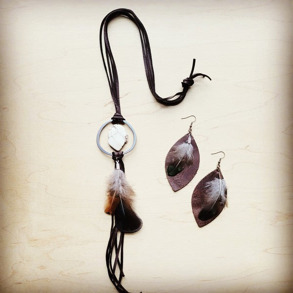 Western Leather Oval Earrings Black Feather - lolaluxeshop