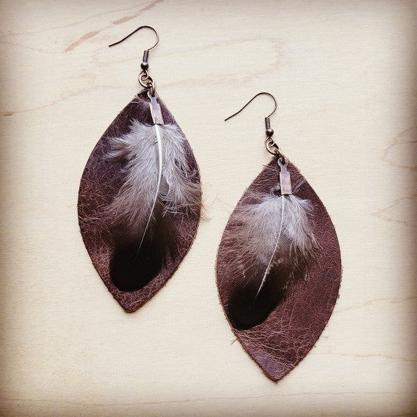 Western Leather Oval Earrings Black Feather - lolaluxeshop