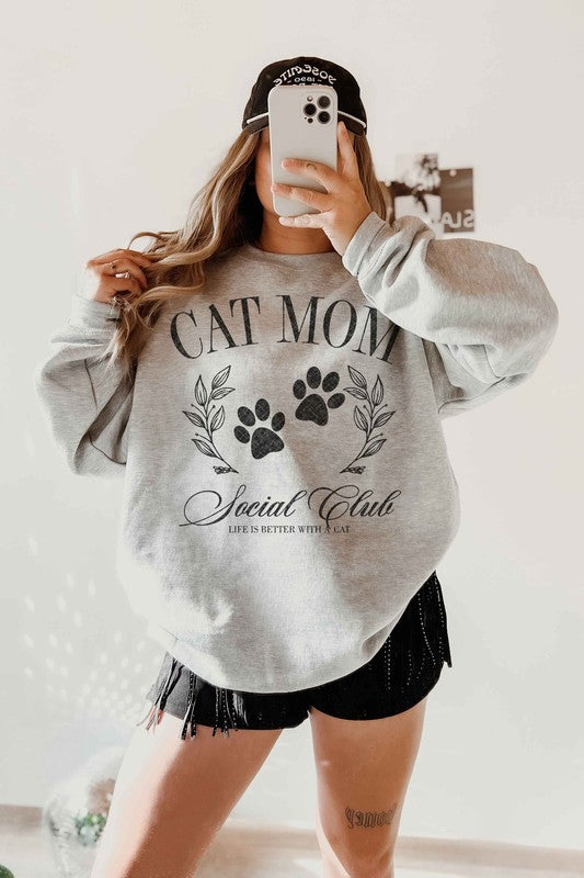 CAT MOM SOCIAL CLUB GRAPHIC SWEATSHIRT - lolaluxeshop