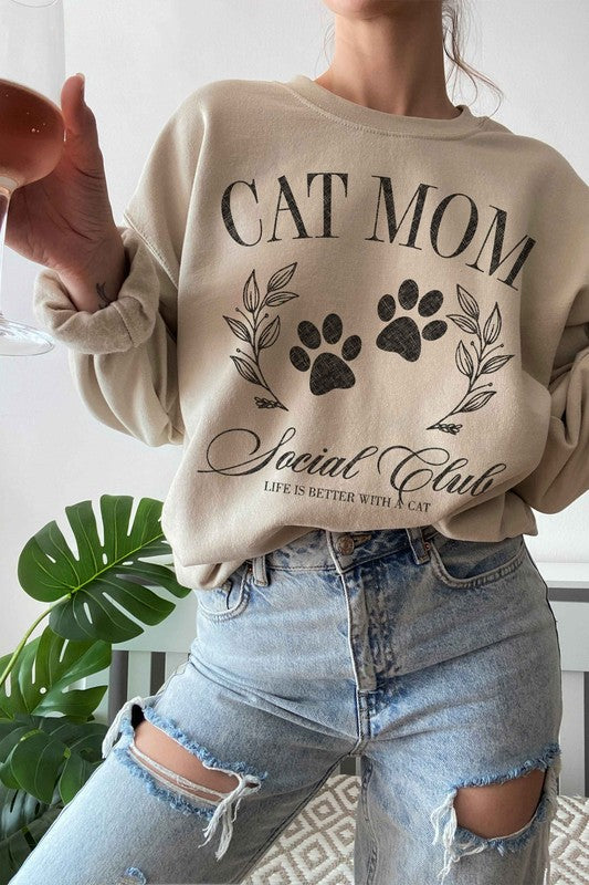 CAT MOM SOCIAL CLUB GRAPHIC SWEATSHIRT - lolaluxeshop