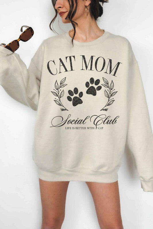 CAT MOM SOCIAL CLUB OVERSIZED SWEATSHIRT - lolaluxeshop