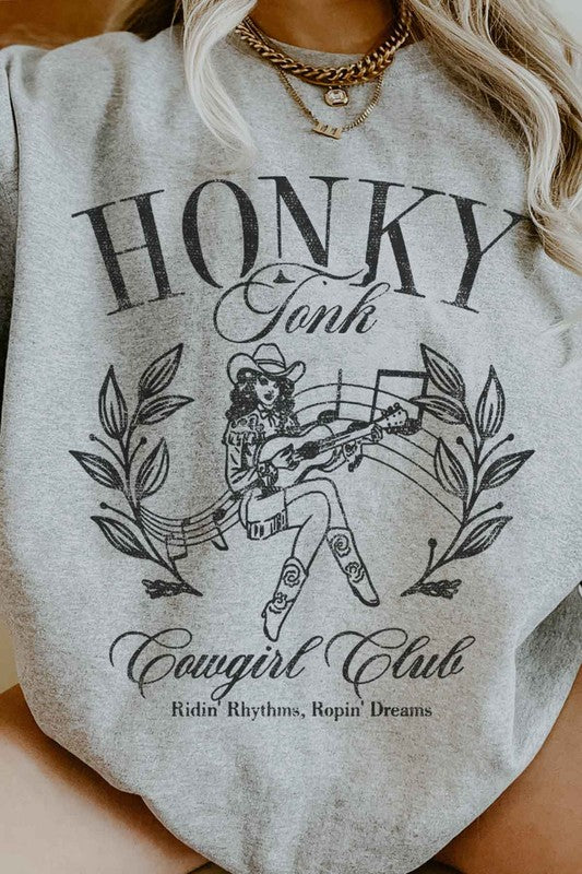 HONKY TONK COWGIRL CLUB OVERSIZED SWEATSHIRT - lolaluxeshop