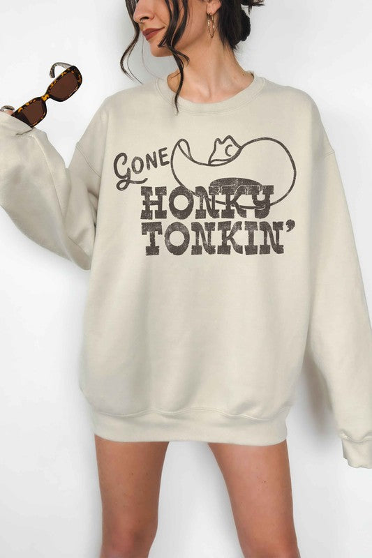 GONE HONKY TONKIN WESTERN OVERSIZED SWEATSHIRT - lolaluxeshop