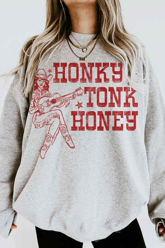 HONKY TONK HONEY WESTERN GRAPHIC SWEATSHIRT - lolaluxeshop