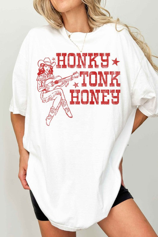 HONKY TONK HONEY WESTERN OVERSIZED TEE - lolaluxeshop