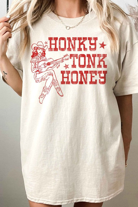 HONKY TONK HONEY WESTERN OVERSIZED TEE - lolaluxeshop