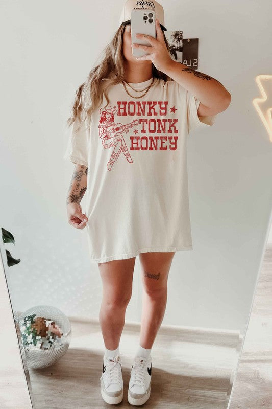 HONKY TONK HONEY WESTERN OVERSIZED TEE - lolaluxeshop