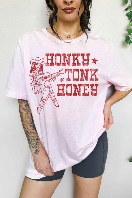 HONKY TONK HONEY WESTERN OVERSIZED TEE - lolaluxeshop