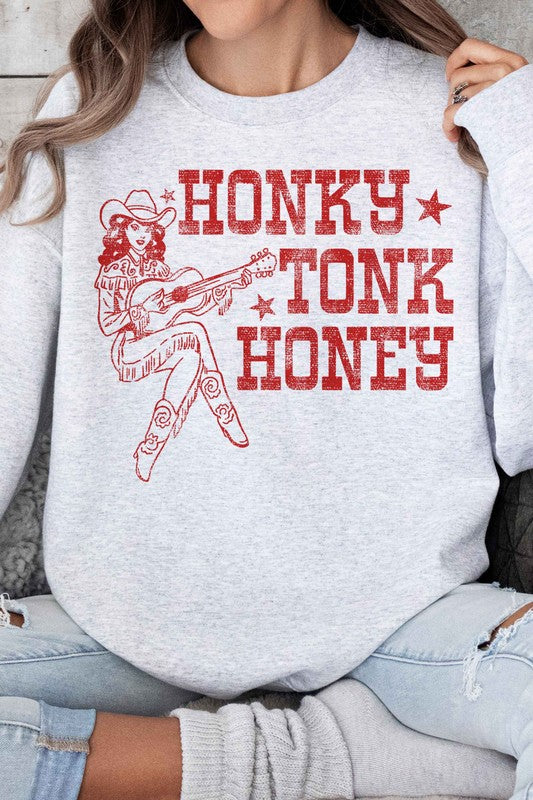 HONKY TONK HONEY WESTERN OVERSIZED SWEATSHIRT - lolaluxeshop