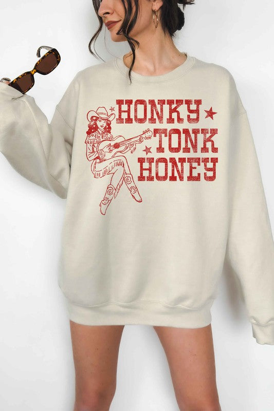 HONKY TONK HONEY WESTERN OVERSIZED SWEATSHIRT - lolaluxeshop