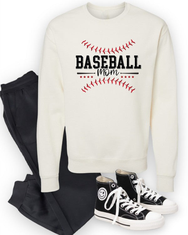 Baseball Mom Red Stitch Crewneck Sweatshirt - lolaluxeshop