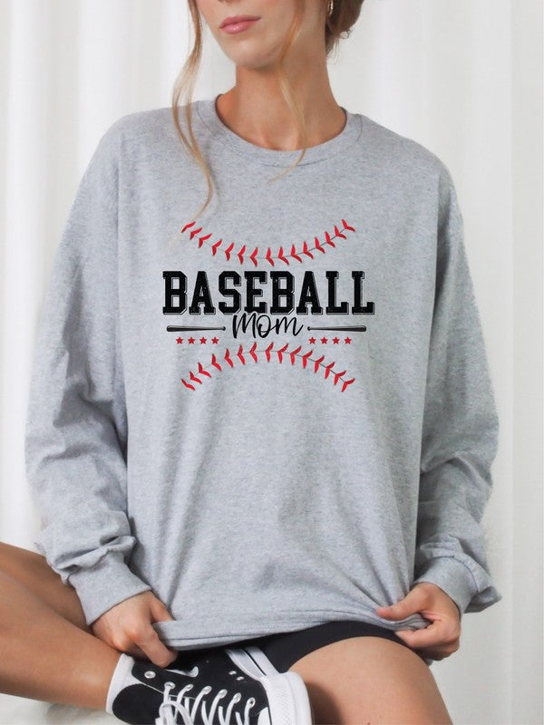 Baseball Mom Red Stitch Crewneck Sweatshirt - lolaluxeshop