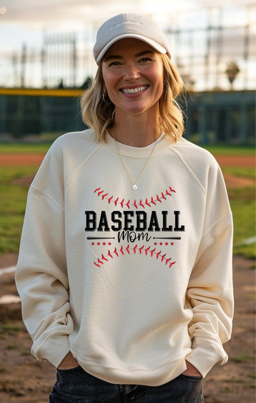 Baseball Mom Red Stitch Crewneck Sweatshirt - lolaluxeshop