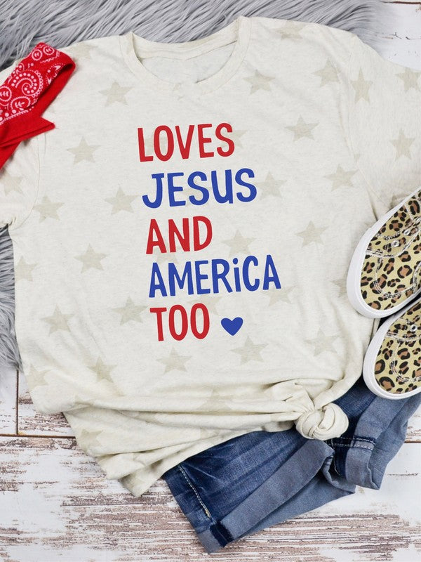 Loves Jesus and America Too Graphic Tee - lolaluxeshop