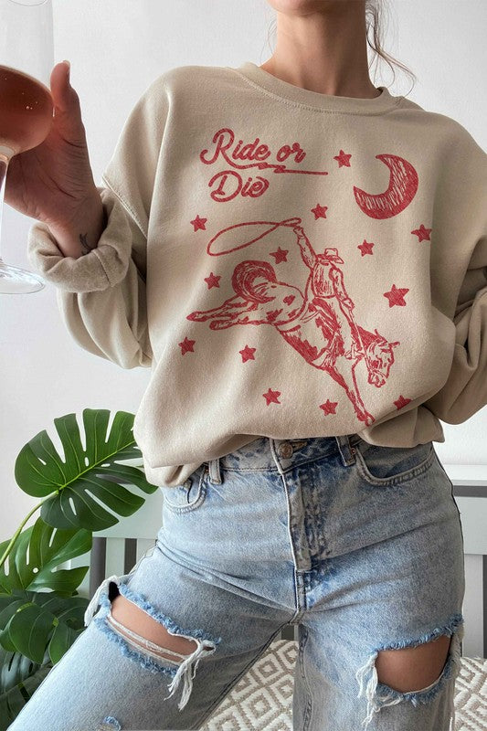 RIDE OR DIE WESTERN COWBOY GRAPHIC SWEATSHIRT - lolaluxeshop