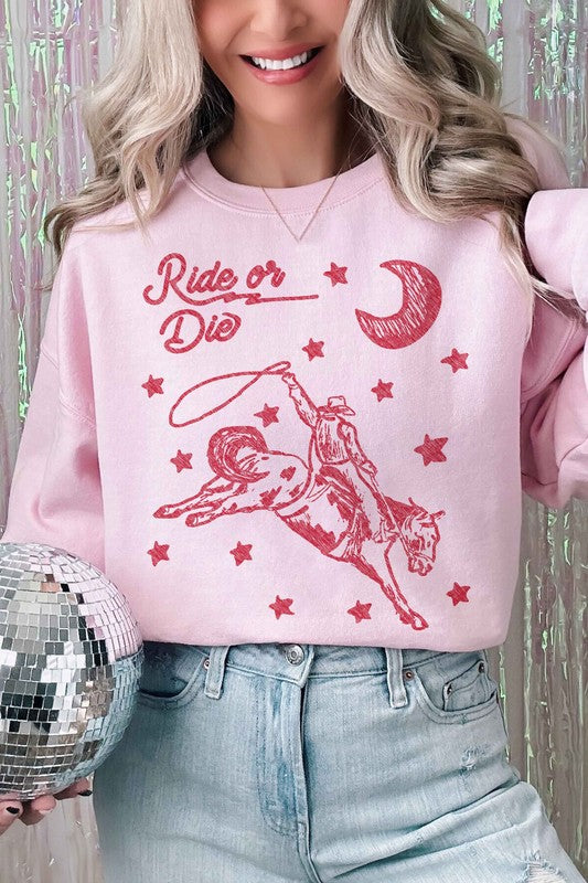 RIDE OR DIE WESTERN COWBOY GRAPHIC SWEATSHIRT - lolaluxeshop