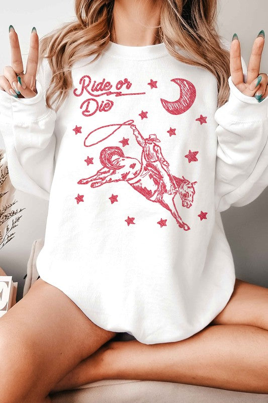 RIDE OR DIE WESTERN COWBOY GRAPHIC SWEATSHIRT - lolaluxeshop