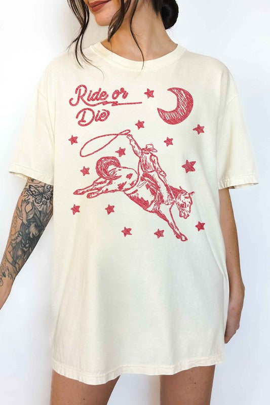 RIDE OR DIE WESTERN COWBOY OVERSIZED GRAPHIC TEE - lolaluxeshop