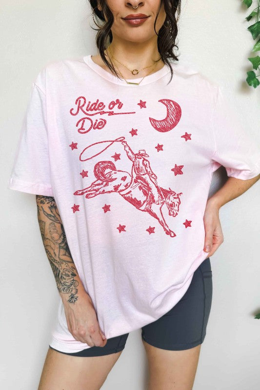 RIDE OR DIE WESTERN COWBOY OVERSIZED GRAPHIC TEE - lolaluxeshop