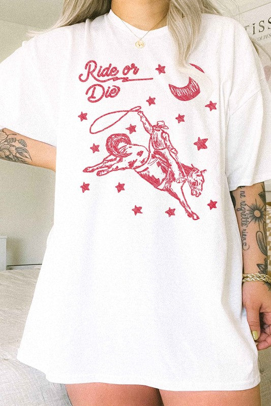 RIDE OR DIE WESTERN COWBOY OVERSIZED GRAPHIC TEE - lolaluxeshop