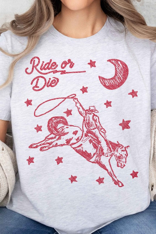 RIDE OR DIE WESTERN COWBOY OVERSIZED GRAPHIC TEE - lolaluxeshop