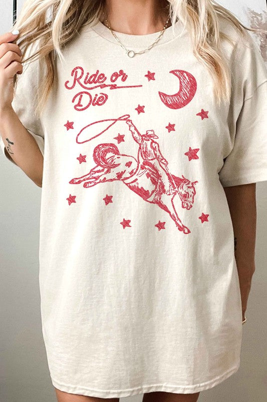 RIDE OR DIE WESTERN COWBOY OVERSIZED GRAPHIC TEE - lolaluxeshop