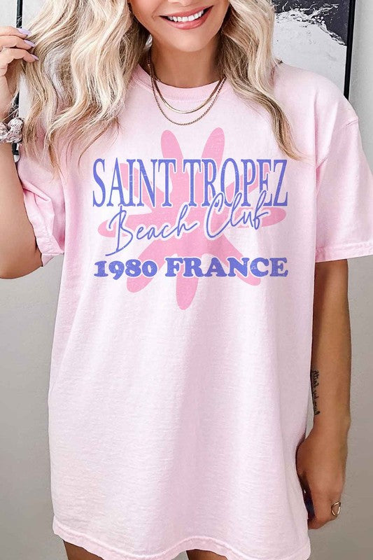 SAINT TROPEZ BEACH CLUB GRAPHIC TEE - lolaluxeshop