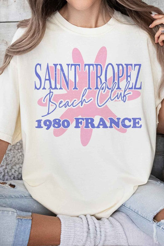 SAINT TROPEZ BEACH CLUB GRAPHIC TEE - lolaluxeshop